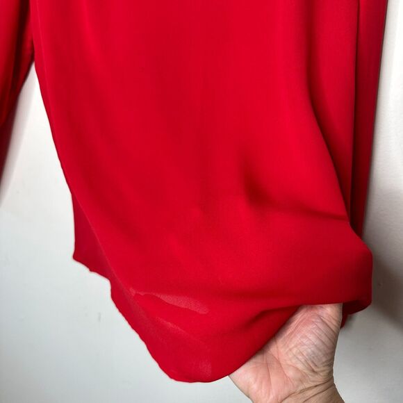 Talbots Red Long Sleeve Button Cuff Shirred Back Cut V Neck Tunic Blouse Medium - Picture 4 of 9